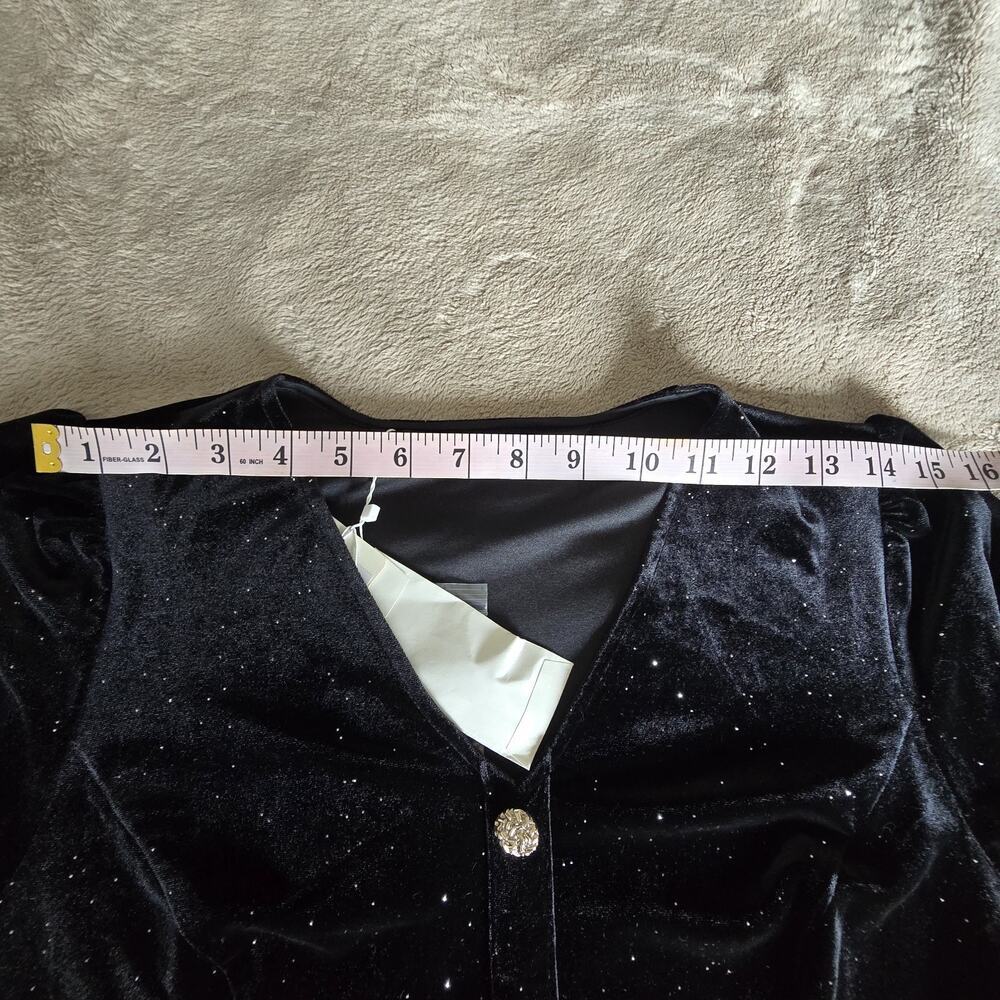 Women Velvet Midi Black Dress Long Sleeve Sparkle Holiday Party Cocktail Preppy - Picture 14 of 16